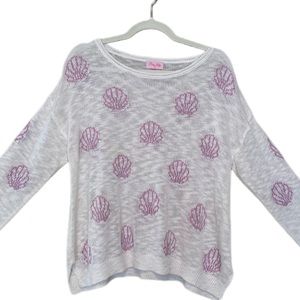 Women MD “Below The Equator Ivory & Purple Shell Print Sweater” from Pink Lily